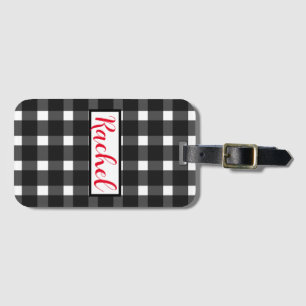 Black White Gingham Personalised Luggage Tag