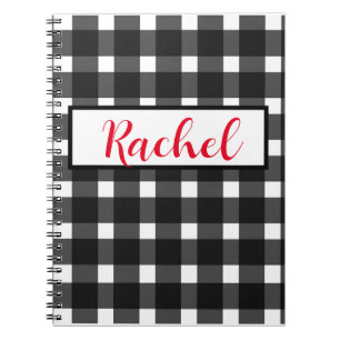 Black White Gingham Personalised Notebook