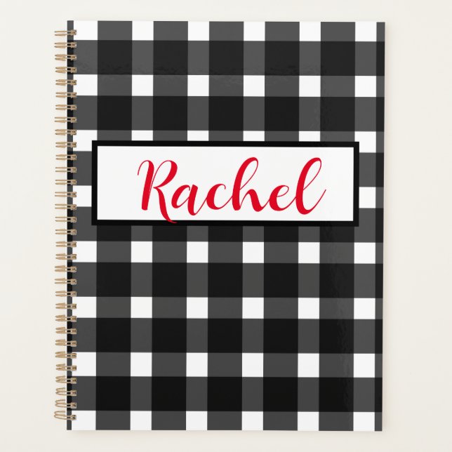 Black White Gingham Personalised Planner (Front)