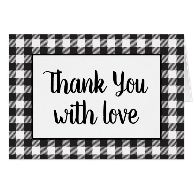 Black White Gingham Plaid Rustic Wedding Thank You (Front Horizontal)