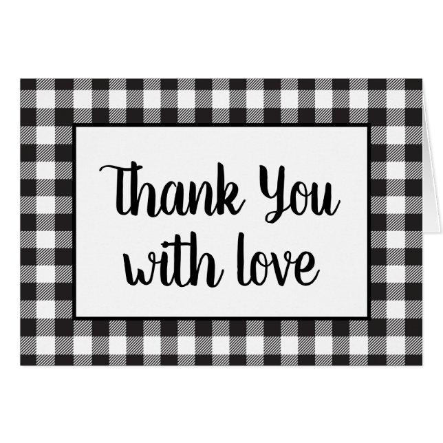 Black White Gingham Plaid Rustic Wedding Thank You (Front Horizontal)