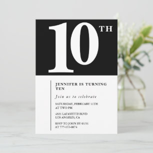 Black White Girls 10th birthday invitation Chic