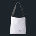 Black White Girly Script Monogram Name Modern Crossbody Bag<br><div class="desc">White and Black anniversary,  baby shower or bachelorette party gift for someone that loves glam luxury and chic styles.</div>