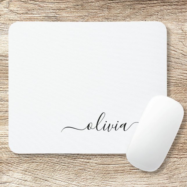 Black White Girly Script Monogram Name Modern Mouse Pad (Creator Uploaded)