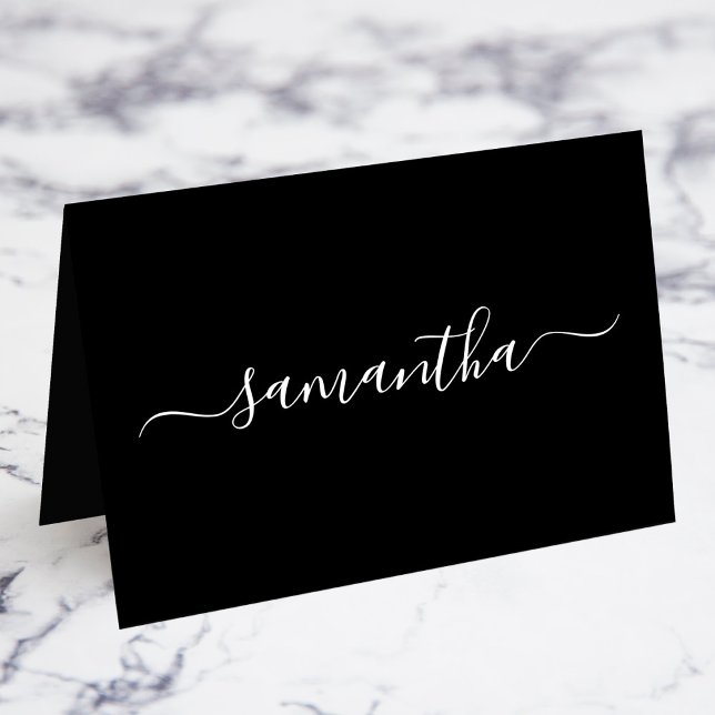Black White Girly Signature Individual Place Cards (Black and White Girly Signature Name Individual Fold Your Own Place Cards)