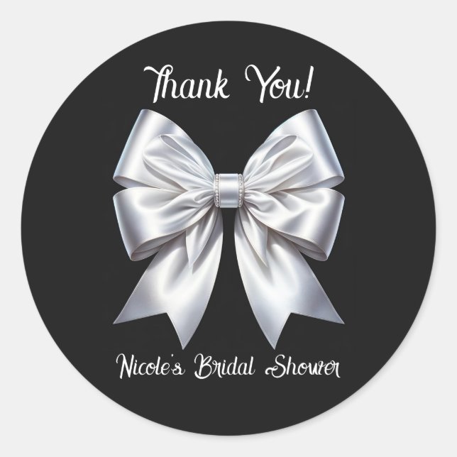 Black White Glam Bow Ribbon Wedding Bridal Shower  Classic Round Sticker (Front)