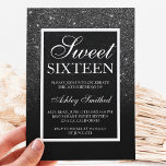 black white glitter elegant script chic Sweet 16 Invitation<br><div class="desc">A modern,  pretty chic and elegant faux black glitter shower ombre with black colour block Sweet 16 birthday party invitation with ombre pattern. Perfect for a princess Sweet sixteen,  an elegant black and white theme.</div>