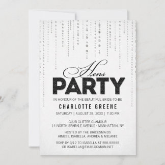 Black & White Glitter Look Hens Party Invitation