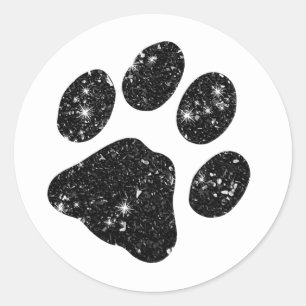 Black White Glitter Paw Print Classic Round Sticker