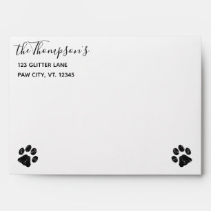 Black White Glitter Paw Print Envelope