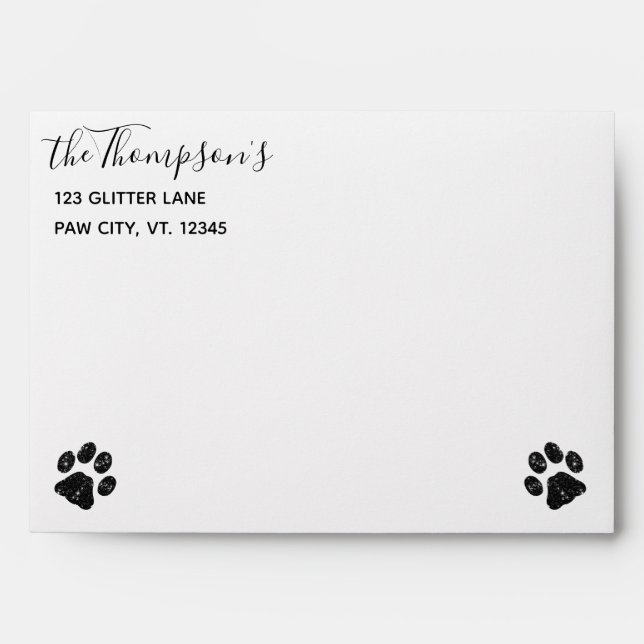 Black White Glitter Paw Print Envelope (Front)