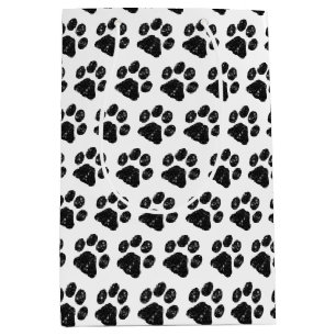 Black White Glitter Paw Print Medium Gift Bag