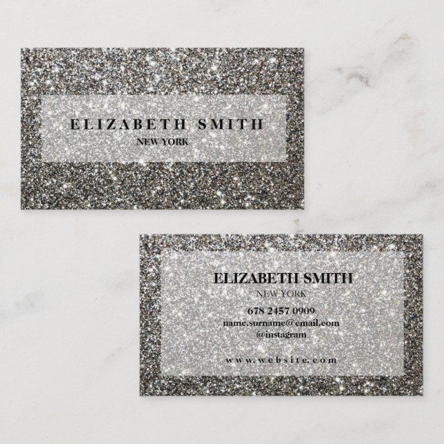 Black & White Glitter Texture Business Card (Front/Back)