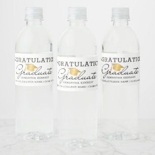 Black White Gold 2025 Graduate Graduation Party  Water Bottle Label