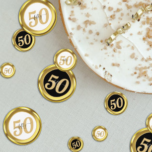 Black & White Gold 50 Fifty Years 50th Birthday Confetti