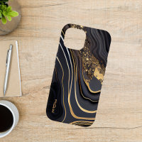 Black White Gold Agate Monogrammed Linear