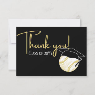 Black White Gold Baseball Graduation ball cap Thank You Card