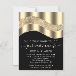 Black White Gold Border Glitter Wave QR Code