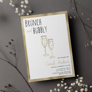 Black White Gold Brunch And Bubbly Bridal Shower  Invitation