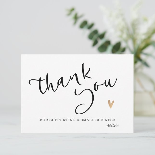 Black White Gold Calligraphy Thank You Card (Standing Front)