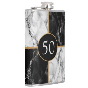 Black White Gold Check Marble Flask Your Year Age