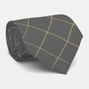 BLACK WHITE GOLD CHECKERED ABSTRACT TIE