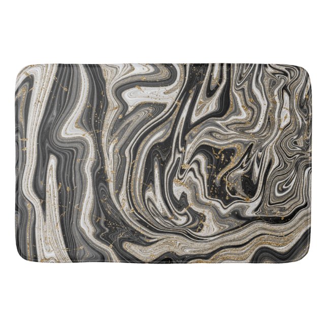 Black White & Gold Chic Swirl Modern Abstract Bath Mat (Front)