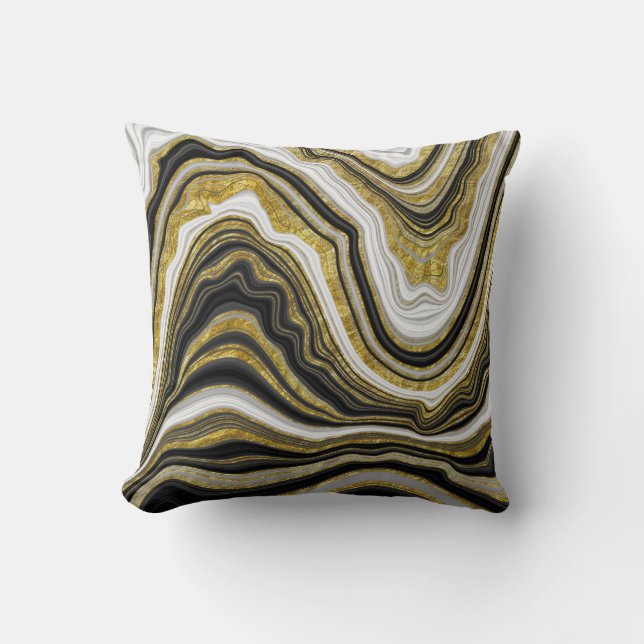 Black White & Gold Chic Swirl Modern Abstract   Cushion (Front)