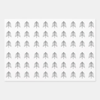 Black White Gold Christmas Tree Star Snowflake Wrapping Paper Sheet