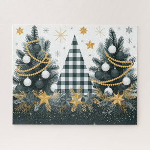 Black/White/Gold Christmas Trees Jigsaw Puzzle