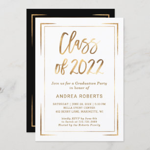 Black White Gold Class of 2022 Graduation Party Invitation