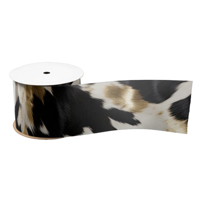 Black White Gold Cowgirl Cowhide Satin Ribbon (Spool)