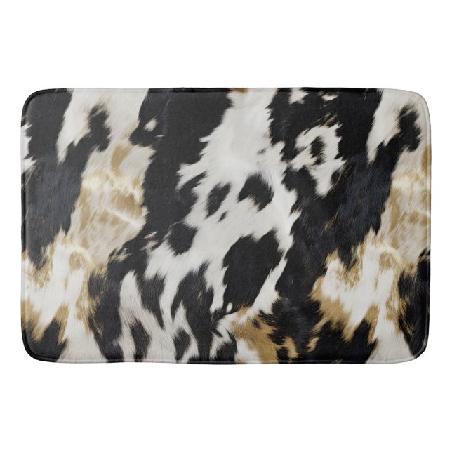 Black White Gold Cowhide Bath Mat (Front)