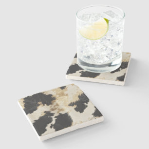 Black White Gold Cowhide Stone Coaster