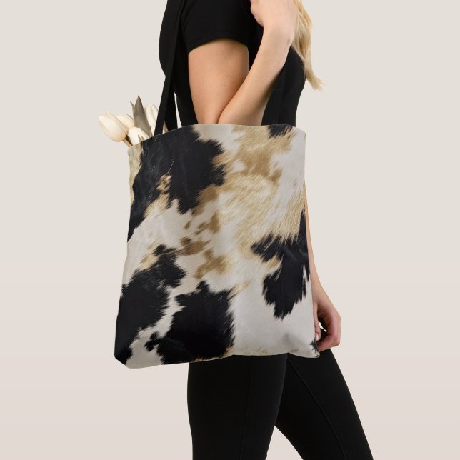 Black White Gold Cowhide Tote Bag (Close Up)