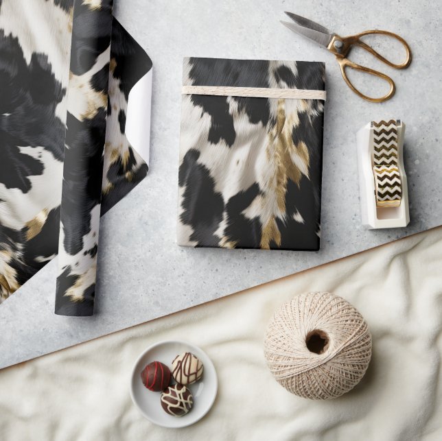 Black White Gold Cowhide Wrapping Paper (Crafts)
