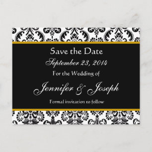 Black White Gold Damask Save Date Postcard
