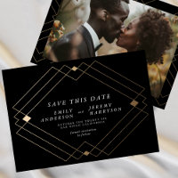 Black & White | Gold Deco Lines Save The Date
