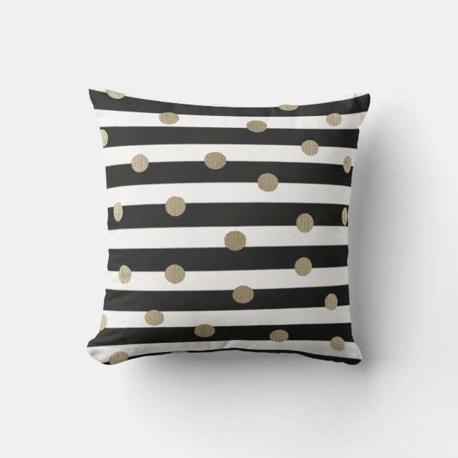 Black, White & Gold Dot & Stripe Outdoor Cushion (Front)