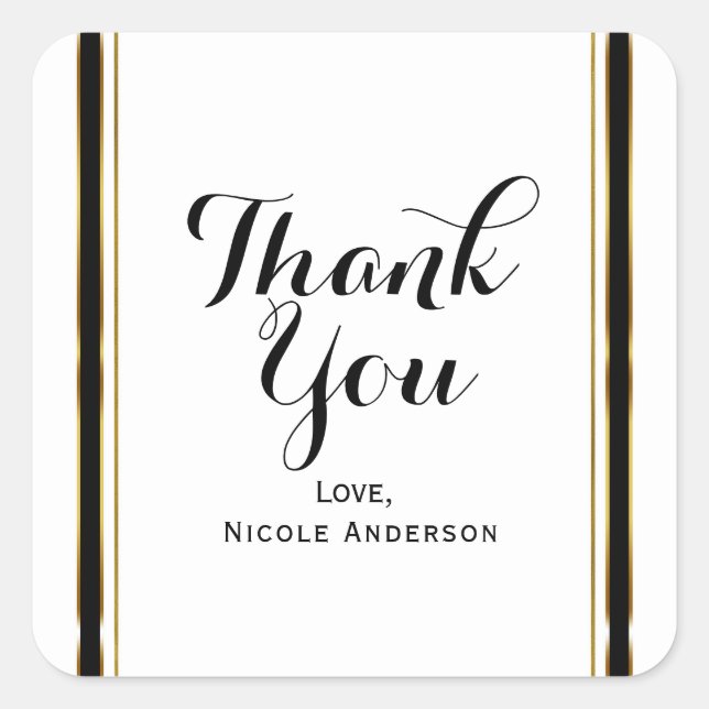Black White Gold Elegant Couture Wedding Favour Square Sticker (Front)