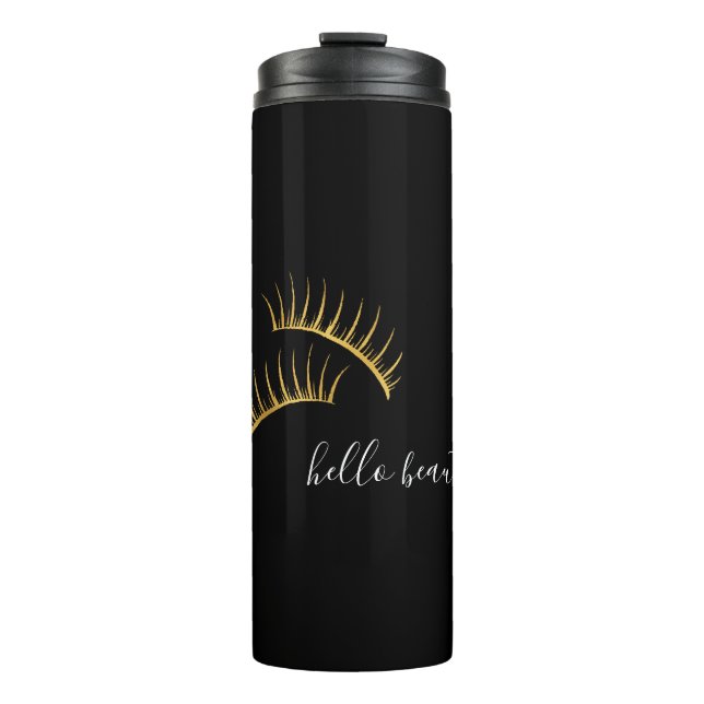 Black White Gold Eyelashes Hello Beautiful Thermal Tumbler (Front)