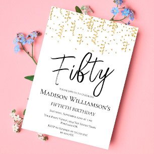 Black, White & Gold Fifty , 50th Birthday Party   Invitation