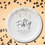 Black, White & Gold Fifty , 50th Birthday Party   Paper Plate<br><div class="desc">Black & White Fifty Minimal 50th Birthday Party. Matching stationery and party supplies are available in-store. Looking for a customisable and unique way to celebrate someone's 50th birthday? Check out this customisable party plate. This high-quality plate features a fun and festive design that is perfect for any milestone birthday celebration....</div>