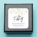 Black, White & Gold Fifty , 50th Birthday Party   Square Sticker<br><div class="desc">Black & White Fifty Minimal 50th Birthday Party. Matching stationery and party supplies are available in-store. Looking for a customisable and unique way to celebrate someone's 50th birthday? Check out these customisable stickers This high-quality sticker features a fun and festive design that is perfect for any milestone birthday celebration. So...</div>