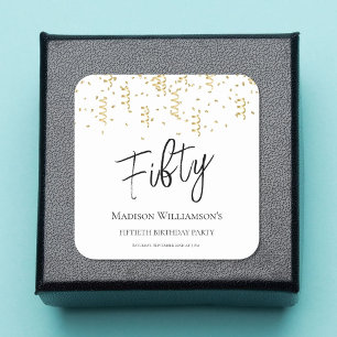 Black, White & Gold Fifty , 50th Birthday Party   Square Sticker