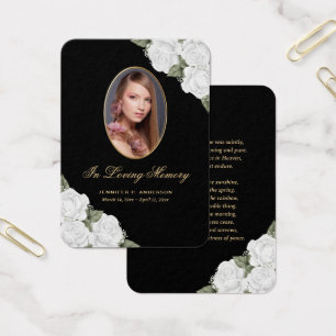 Black White Gold Floral Funeral Prayer Card