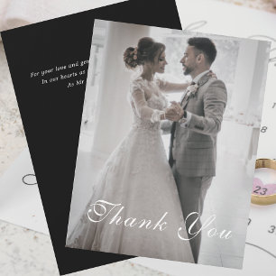 Black White Gold Floral Photo Wedding Thank You  Invitation