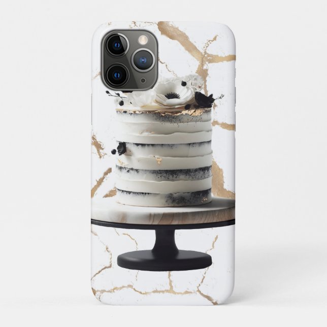 Black & White Gold Floral Tier Cake Bridal Shower  Case-Mate iPhone Case (Back)