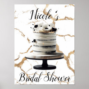 Black & White Gold Floral Tier Cake Bridal Shower Poster
