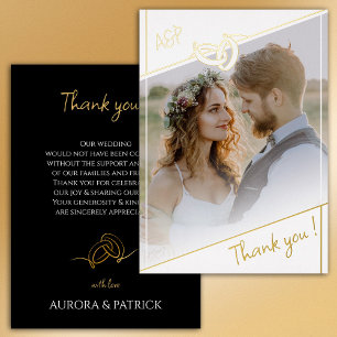 Black White Gold Foil Wedding Photo Thank You Card